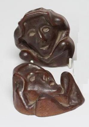 PAIR OF SALT GLAZE MASK WALL PLAQUES, 3" HIGH Image