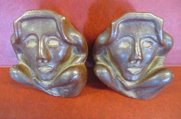 PAIR OF SALT GLAZE MASK WALL PLAQUES, 3" HIGH Image