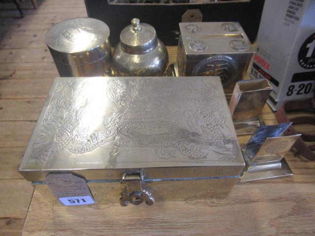 COLLECTION OF CHINESE BRASS ITEMS INCLUDING GRADUATED BOXES Image