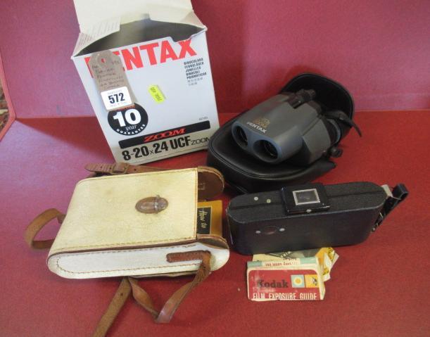 BOXED PENTAX BINOCULARS AND A BROWNIE CAMERA Image