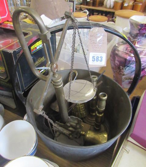 JAM PAN WITH SCALES AND OTHER ITEMS OF BRASS Image