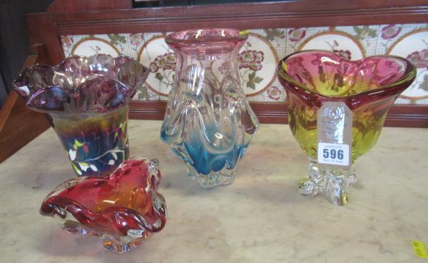 FOUR ITEMS OF COLOURED CZECH GLASS Image