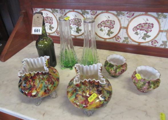 PAIR OF SILVER MOUNTED GLASS VASES AND OTHER GLASS Image