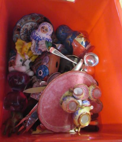 BOX OF ORNAMENTS AND CUTLERY ETC Image