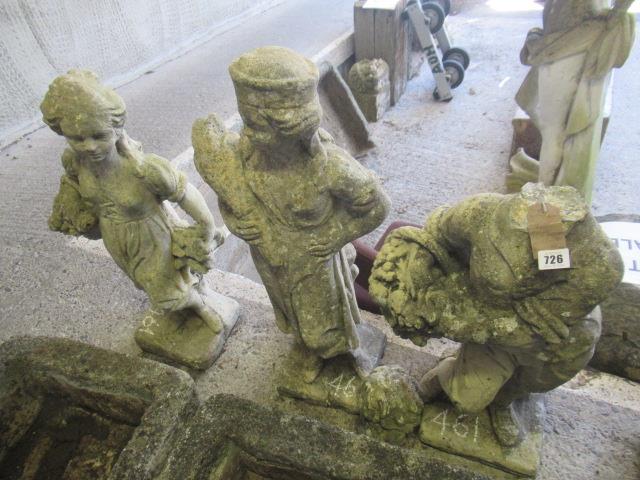 SET OF THREE CAST STONE ALLEGORICAL FIGURES OF SPRING SUMMER AND AUTUMN, 30" HIGH Image