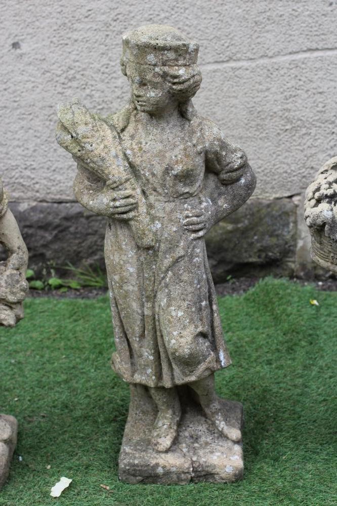 SET OF THREE CAST STONE ALLEGORICAL FIGURES OF SPRING SUMMER AND AUTUMN, 30" HIGH Image