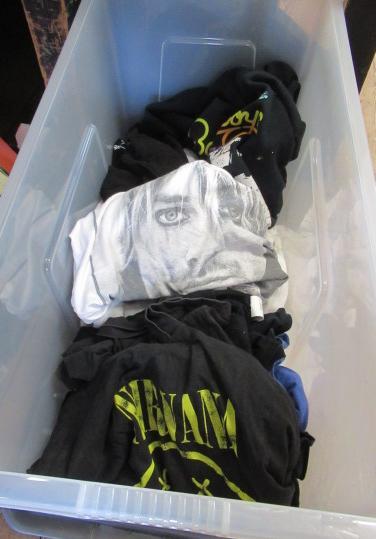 BOX OF VINTAGE MUSIC T SHIRTS INCLUDING NIRVANA BEACH BOYS AND ELVIS Image