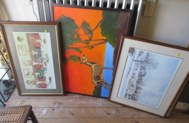 TWO LARGE PRINTS AND A WATERCOLOUR Image