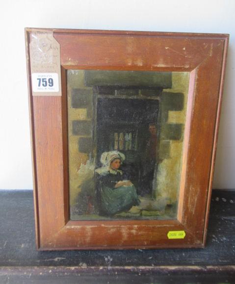 19TH CENTURY BRETTON OIL OF A LACEMAKER Image