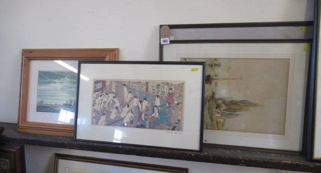 TWO WATERCOLOURS EROTIC JAPANESE PRINT AND ANOTHER Image