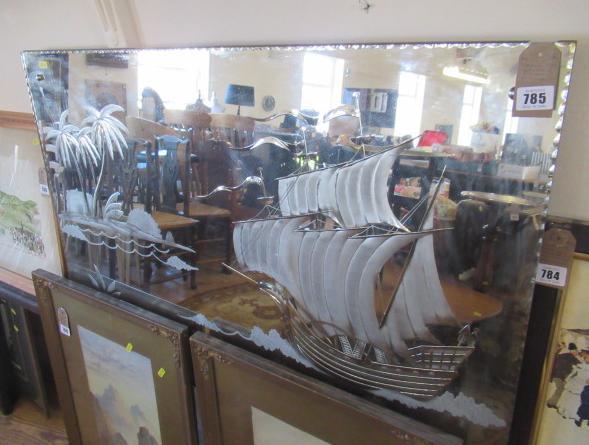 LARGE 1950S REVERSE ETCHED MIRROR Image