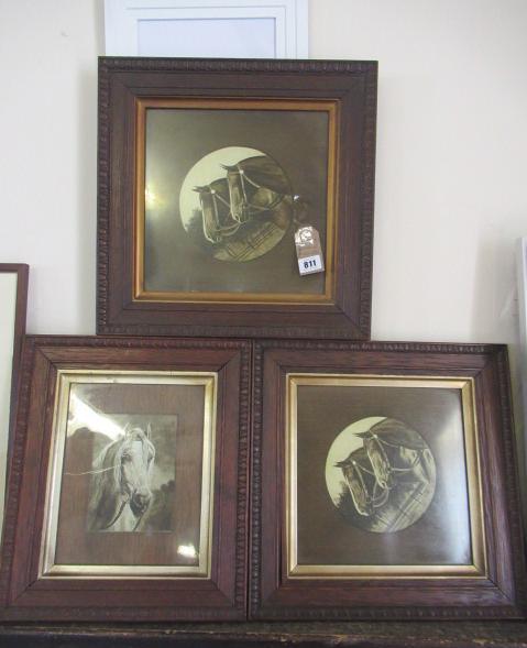 FOUR OAK FRAMED PICTURES OF HORSES INITIALLED F.B. CIRCA 1900 Image