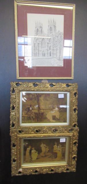 TWO ORNATE FRAMED PRINTS AND A PICTURE OF YORK MINSTER Image
