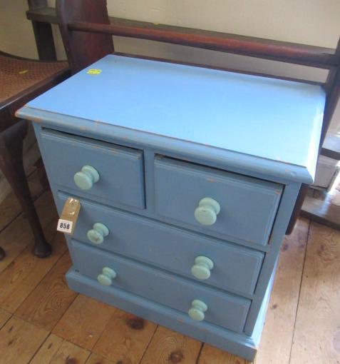 MINIATURE BLUE PAINTED PINE CHEST OF DRAWERS Image