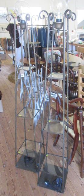 PAIR OF TAPERED UPLIGHTERS WITH GLASS SHELVES Image