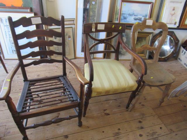 UPHOLSTERED CHAIR LADDERBACK CHAIR AND A KITCHEN CHAIR Image