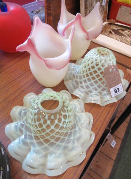 PAIR OF VASELINE GLASS LAMP SHADES ETC Image