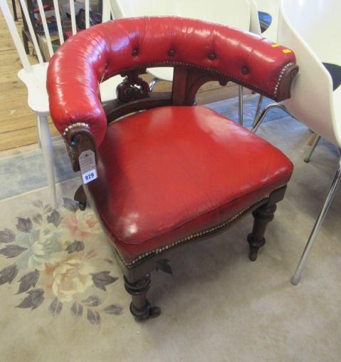 VICTORIAN MAHOGANY FRAMED RED LEATHER LIBRARY CHAIR Image