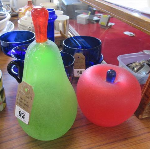SIGNED GLASS PEAR AND APPLE Image