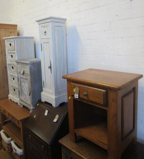 THREE GREY PIECES OF BEDROOM FURNITURE AND A BEDSIDE CABINET Image