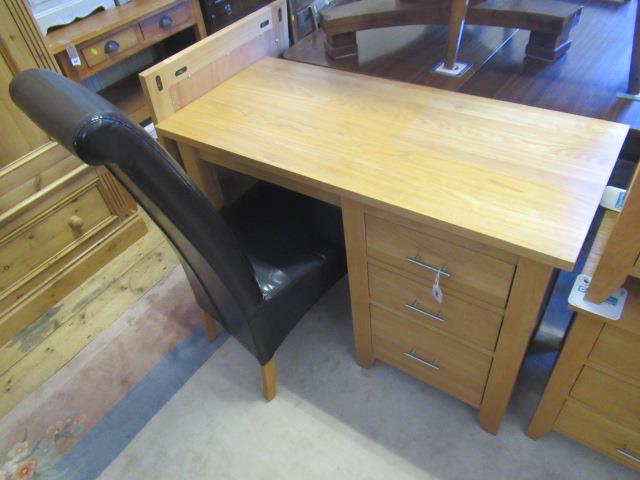 LIGHT OAK THREE DRAWER DESK AND CHAIR Image