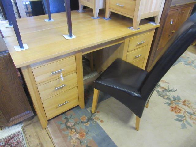 SIX DRAWER LIGHT OAK DESK AND CHAIR Image