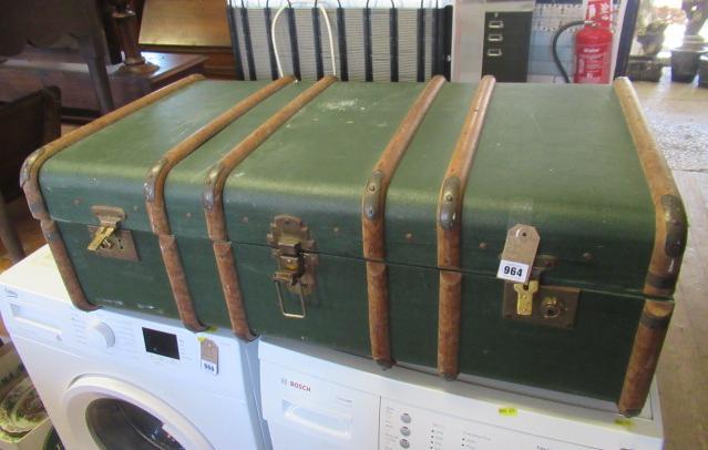 LARGE GREEN TRAVEL TRUNK AND CONTENTS Image