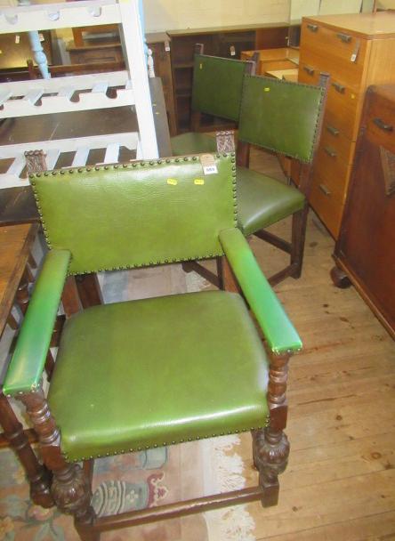 THREE OAK LEATHER UPHOLSTERED CHAIRS Image