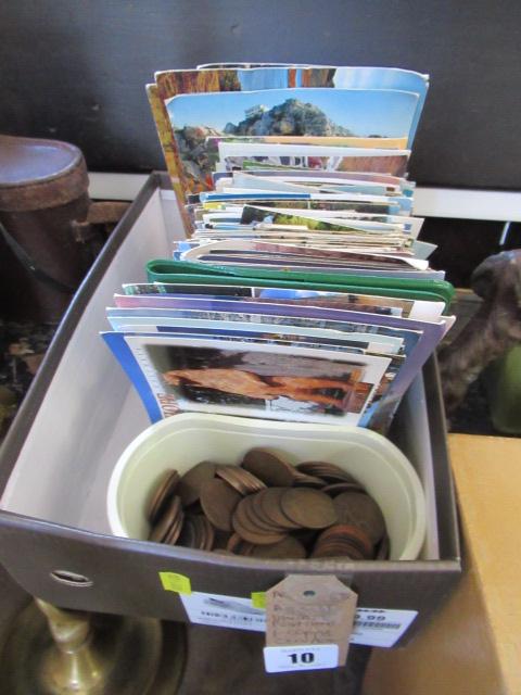 BOX OF VITNAGE POSTCARDS AND COPPER COINAGE Image