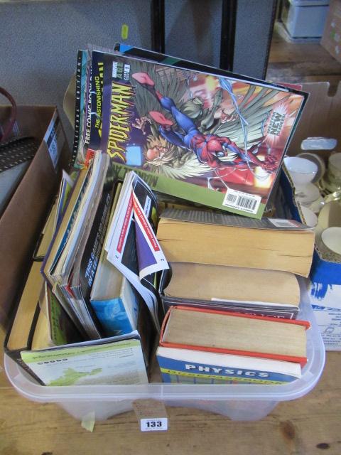 BOX OF BOOKS AND COMICS INCLUDING SPIDERMAN AND BATMAN ETC Image