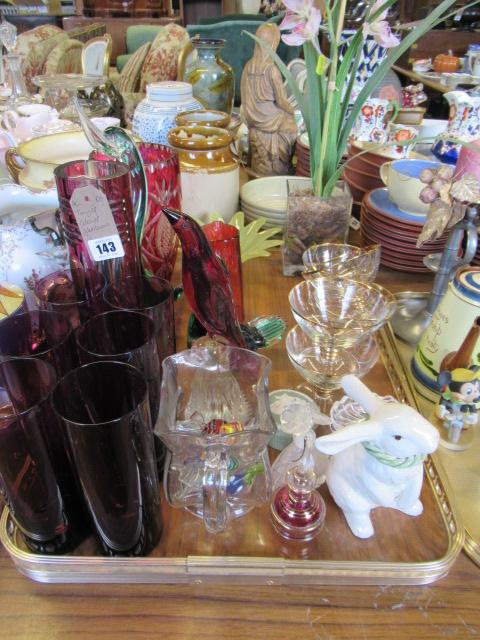 TRAY OF COLOURED GLASS ETC Image