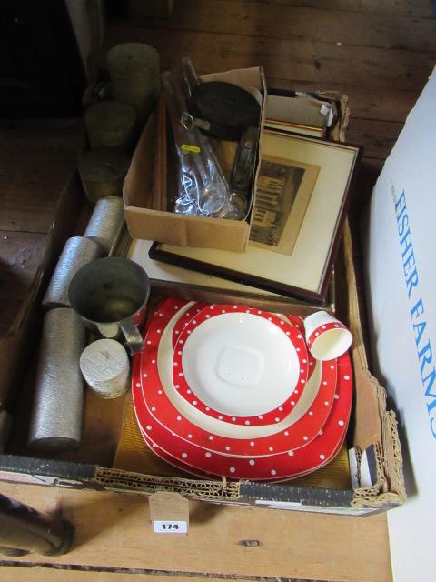 BOX OF MISCELLANEOUS INCLUDING VINTAGE TAPE MEASURE ETC Image