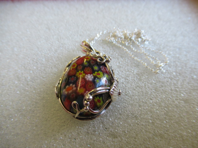 SILVER AND MILLEFIORI PENDANT ON SILVER CHAIN Image
