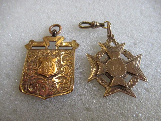 TWO 9CT GOLD WATCH FOBS total weight 17.8g Image