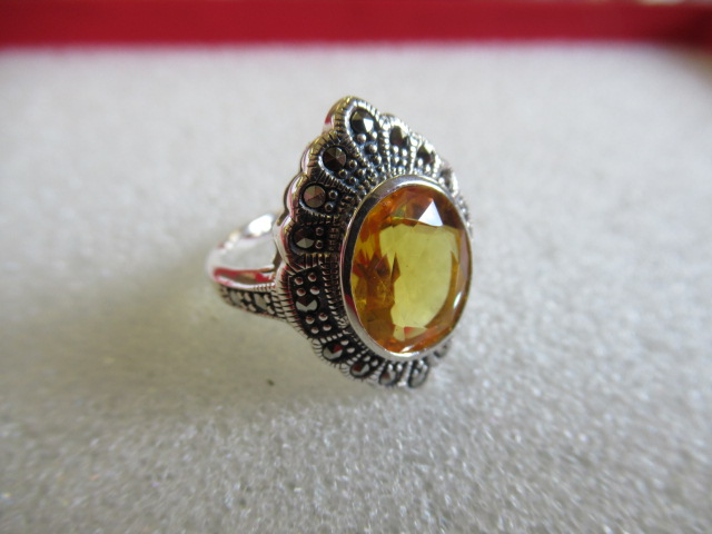 SILVER CITRINE AND MARCASITE RING Image