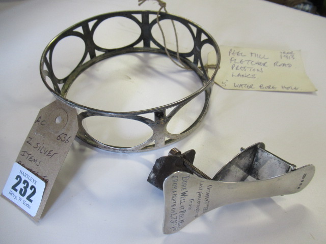 TWO SILVER ITEMS RELATING TO BORE WELL PEEL MILL 1913 Image