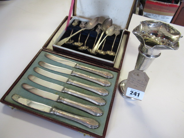 SET OF SIX SILVER HANDLED BUTTER KNIVES ETC Image