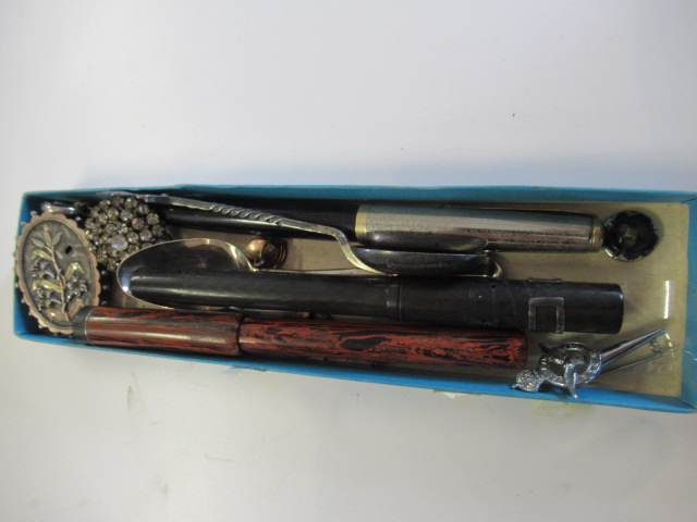 BOX OF PENS AND JEWELLERY ETC Image