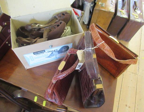 THREE VINTAGE HANDBAGS AND THREE PAIRS OF SHOES Image