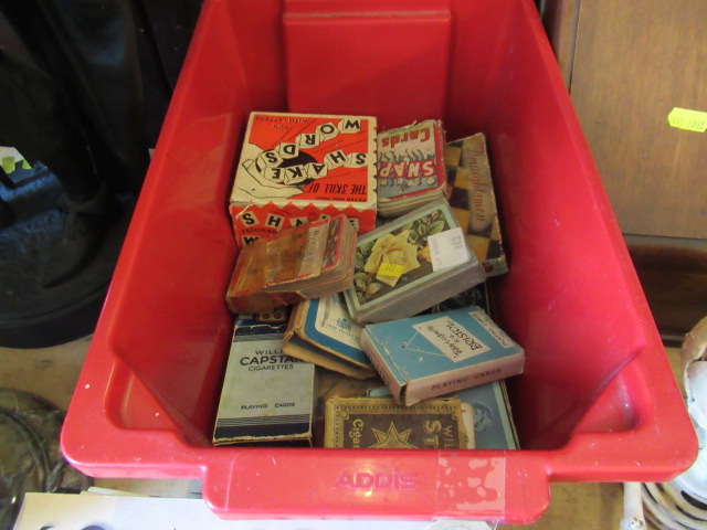 BOX OF PLAYING CARDS ETC Image