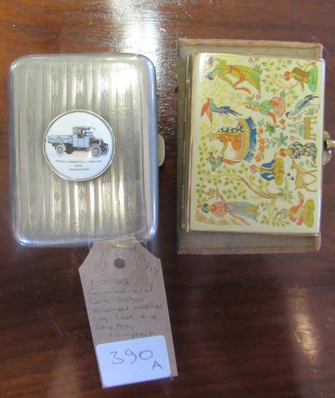 MORRIS COMMERCIAL CARS SOHO ENAMEL AND EPNS CIGARETTE CASE AND A STRATTON COMPACT Image
