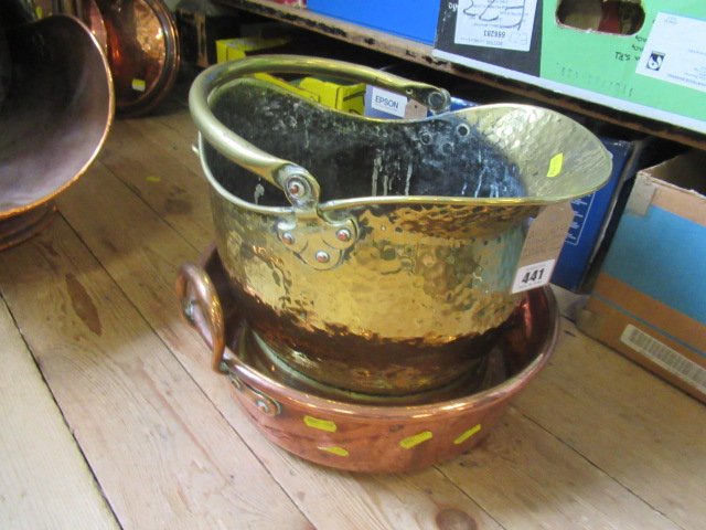 BRASS COAL BUCKET AND COPPER PAN Image