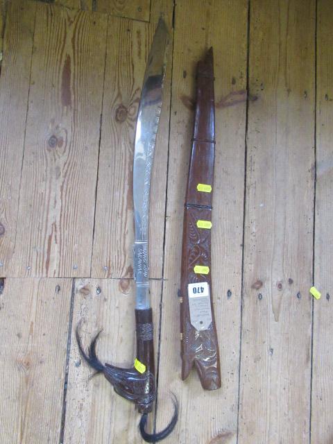 NATIVE MADE MALAYAN PARANG SWORD IN WOODEN SCABBARD Image