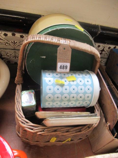 BASKET WITH SPOON SET AND TINS ETC Image