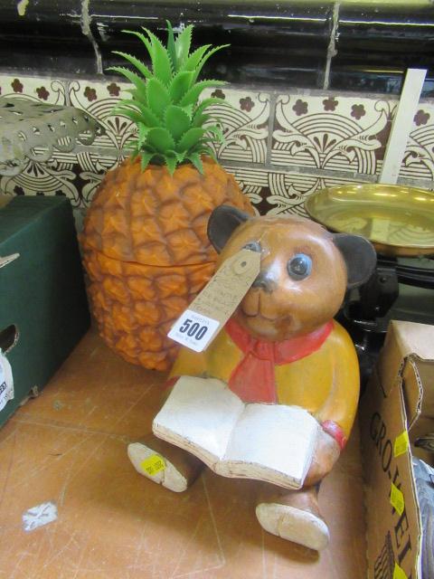 RETRO PINEAPPLE ICE BUCKET AND A WOODEN TEDDY Image