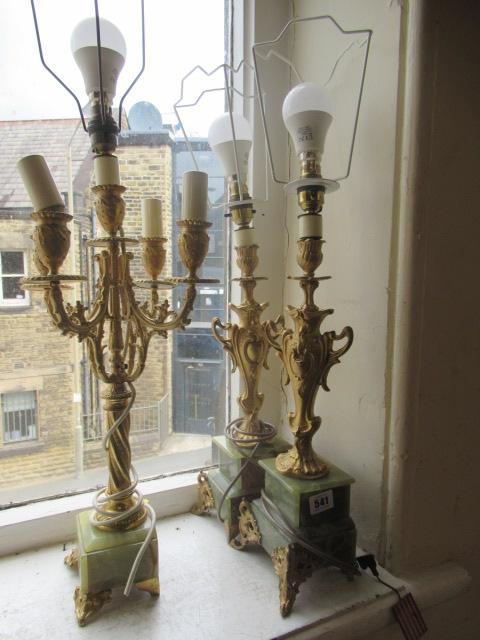 PAIR OF ONYX AND BRASS TABLE LAMPS Image