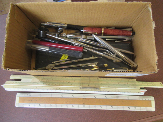 BOX OF PENS AND COMPASSES Image