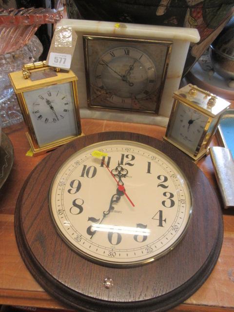 TWO CARRIAGE CLOCKS MANTLE CLOCK AND A WALL CLOCK Image