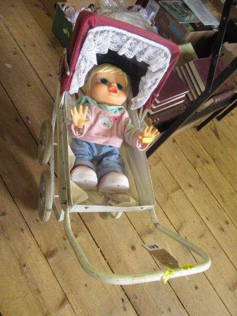 VINTAGE DOLLS PRAM AND DOLL Image
