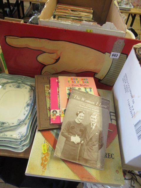 QUANTITY OF BOOKS AND A POINTING HAND SIGN Image